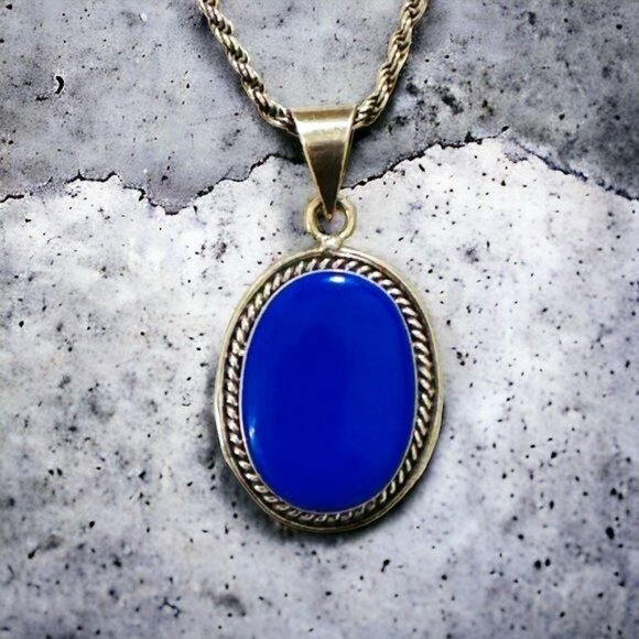 Vintage Jewelry - Lapis Lazuli Vintage Pendant 925 Mexico Silver 1.25” X 1” Artisan Crafted